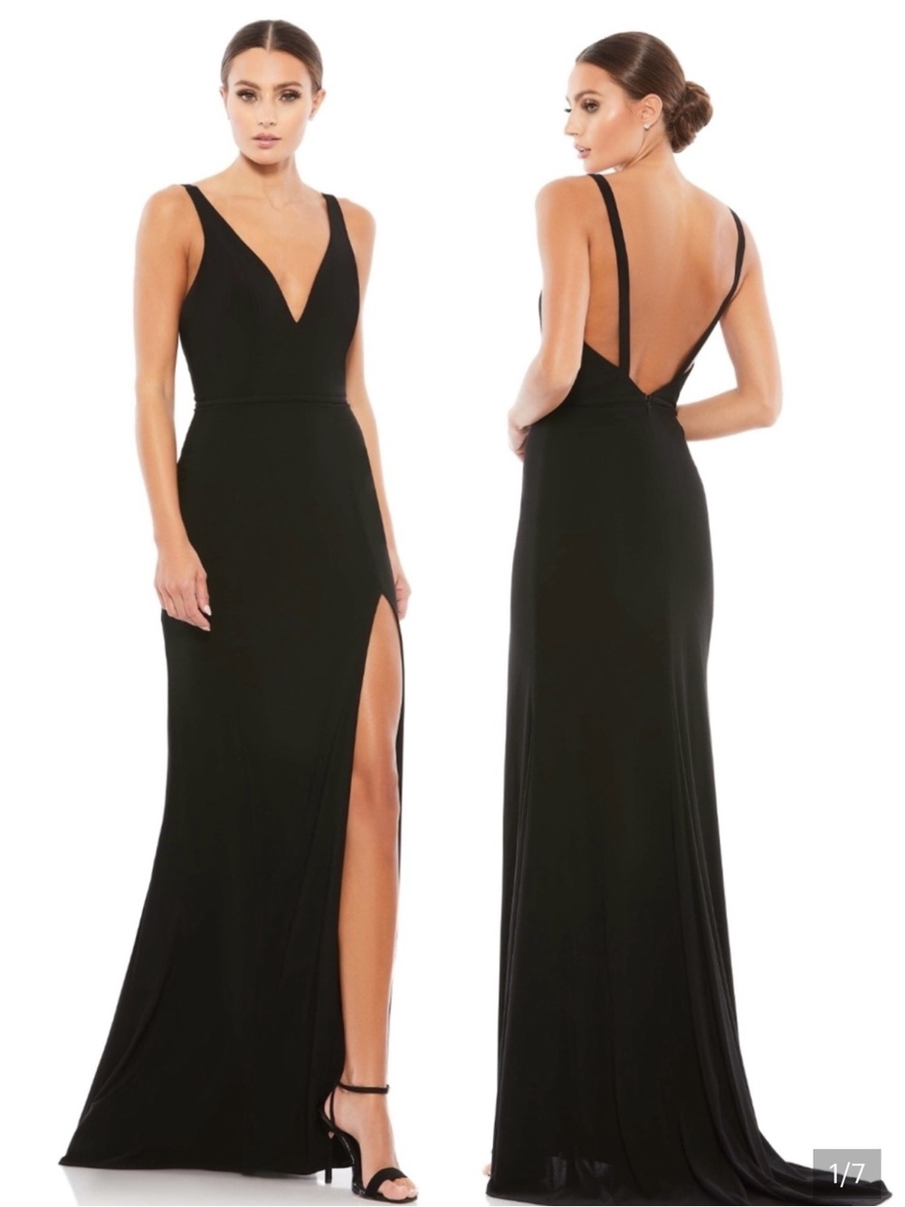 NWT Mac Duggal Black Plunge-Neck High-Slit Gown Size 4